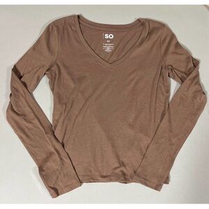 SO Brown Solid V-Neck Long Sleeve T-Shirt Top Blouse Tee Size XS 🤎✨ #so #casual